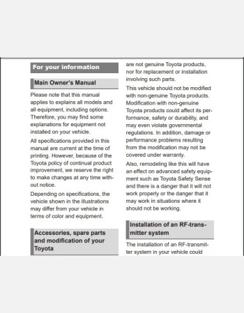 toyota kluger 2021-2022 owners manual rhd